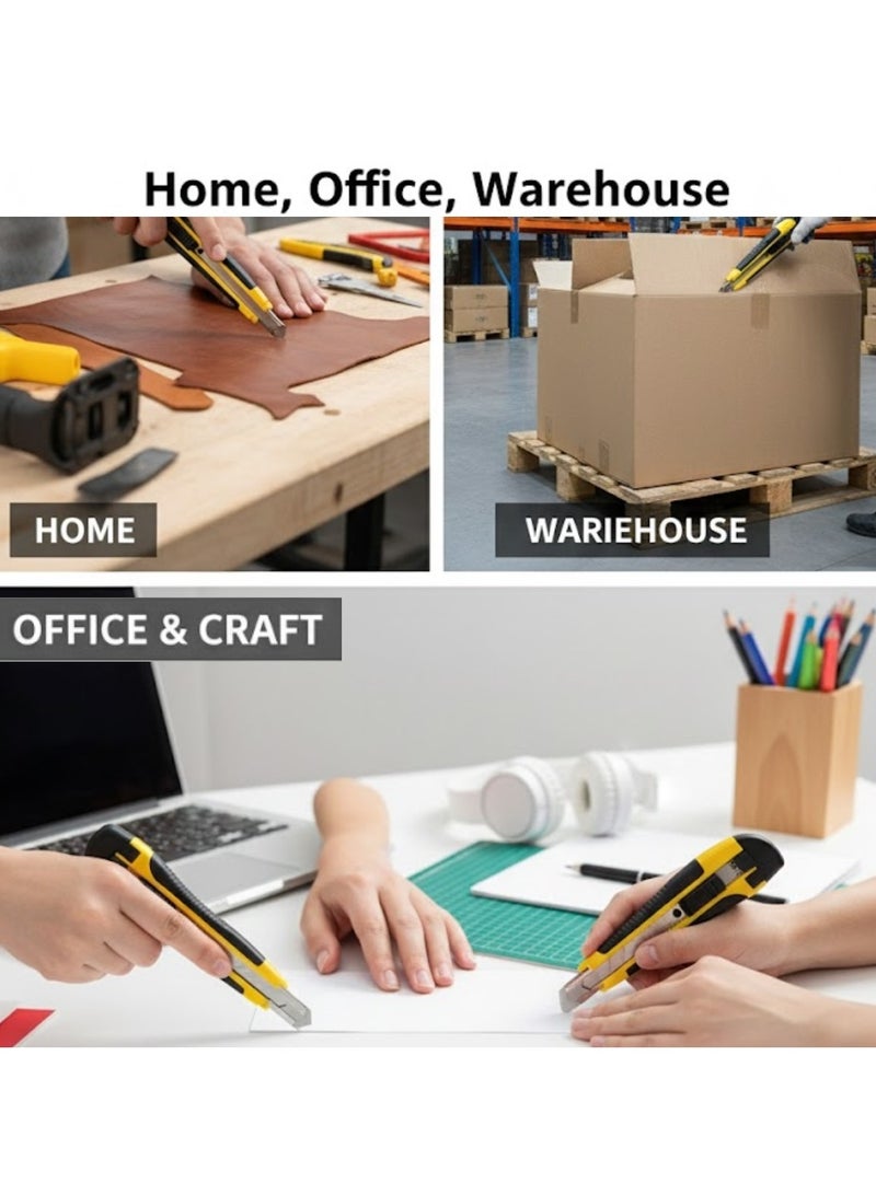 Lukadah 5-Piece Heavy Duty Utility Knife Set with Snap-Off Blades, 3 Box Cutters + 2 Spare Blade Cases, Sharp Retractable Box Cutters with Non-Slip Rubber Handle, Ergonomic Grip & Quick-Release Design, Multiple Sizes for Cutting Cardboard, Carpet & warehouse or packing area, Plastic, Home, DIY, office or craft setup, and Professional Use - Image 5